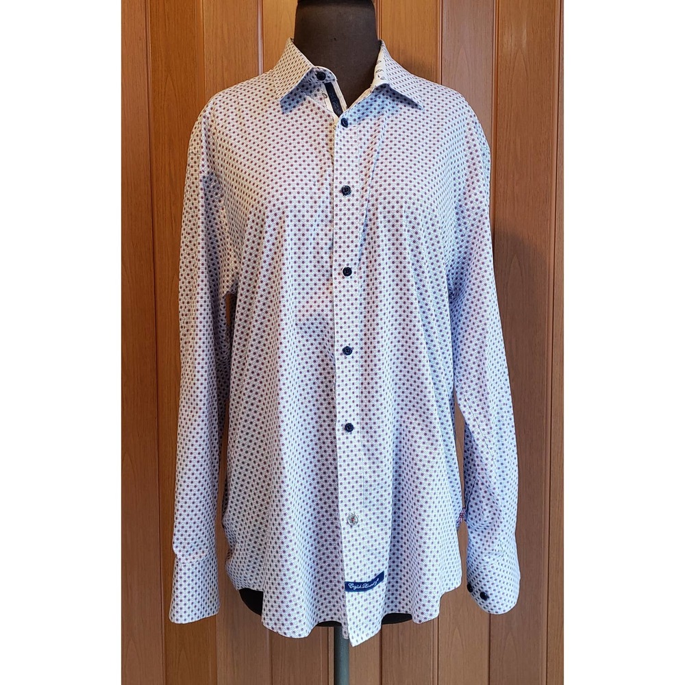 English Laundry large red, blue & white cotton long sleeve button up top
